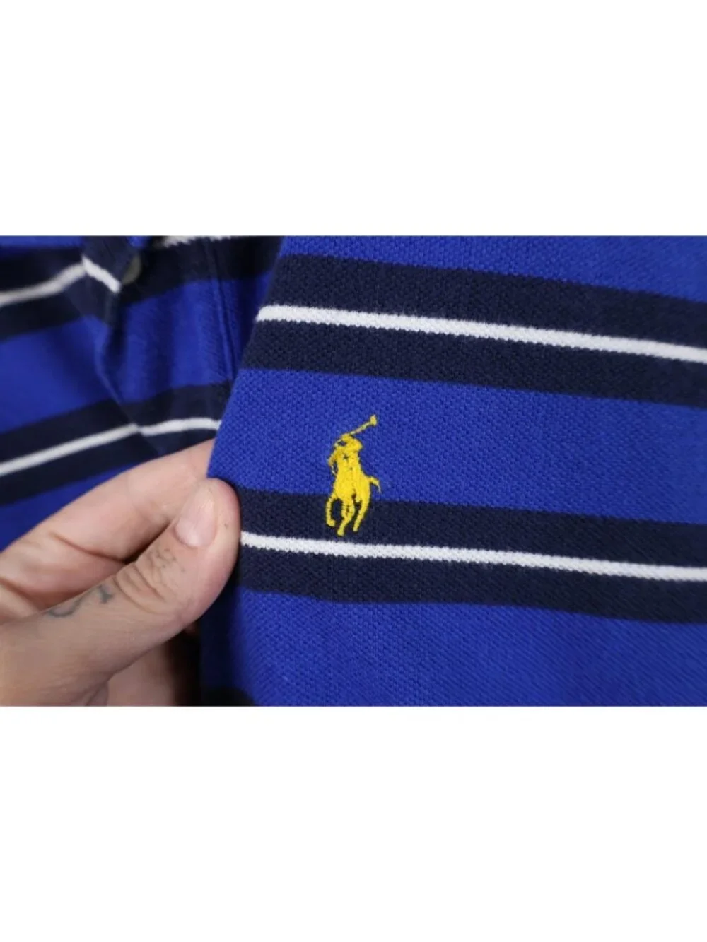 Vintage 90s Ralph Lauren Mens XL Faded Striped Color Block Knit Golf Polo Shirt